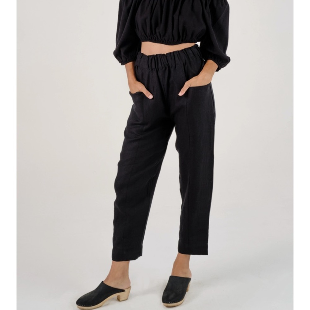 OZMA OF CALIFORNIA UTILITY PANT, HEAVY LAUNDERED LINEN, BLACK